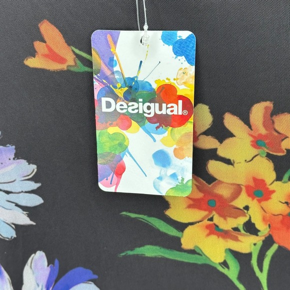 DESIGUAL Black Barton Dress Floral Ocean Wave Print Long Sleeve Ruffle US M NWT - Picture 6 of 10